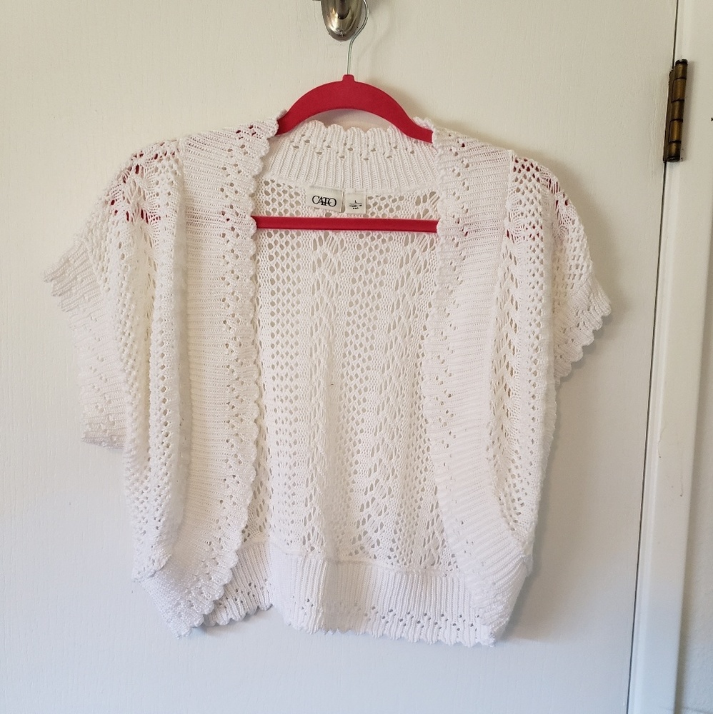 CATO white crochet shrug size L NWOT